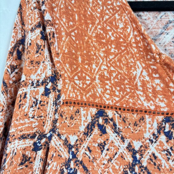 Max Jeans‎ Boho Tunic Top Women’s Medium Rust Orange Diamond Print Tassel Tie - Picture 7 of 16